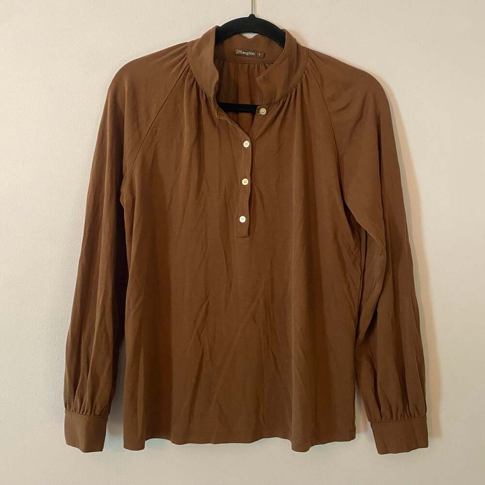 J. McLaughlin Brown Henley Popover Long Sleeve Top Stretchy Women's size Small